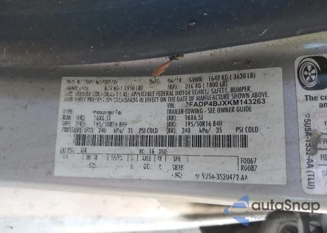 2019 Ford Fiesta Se из США, поврежденный, VIN 3FADP4BJXKM143263